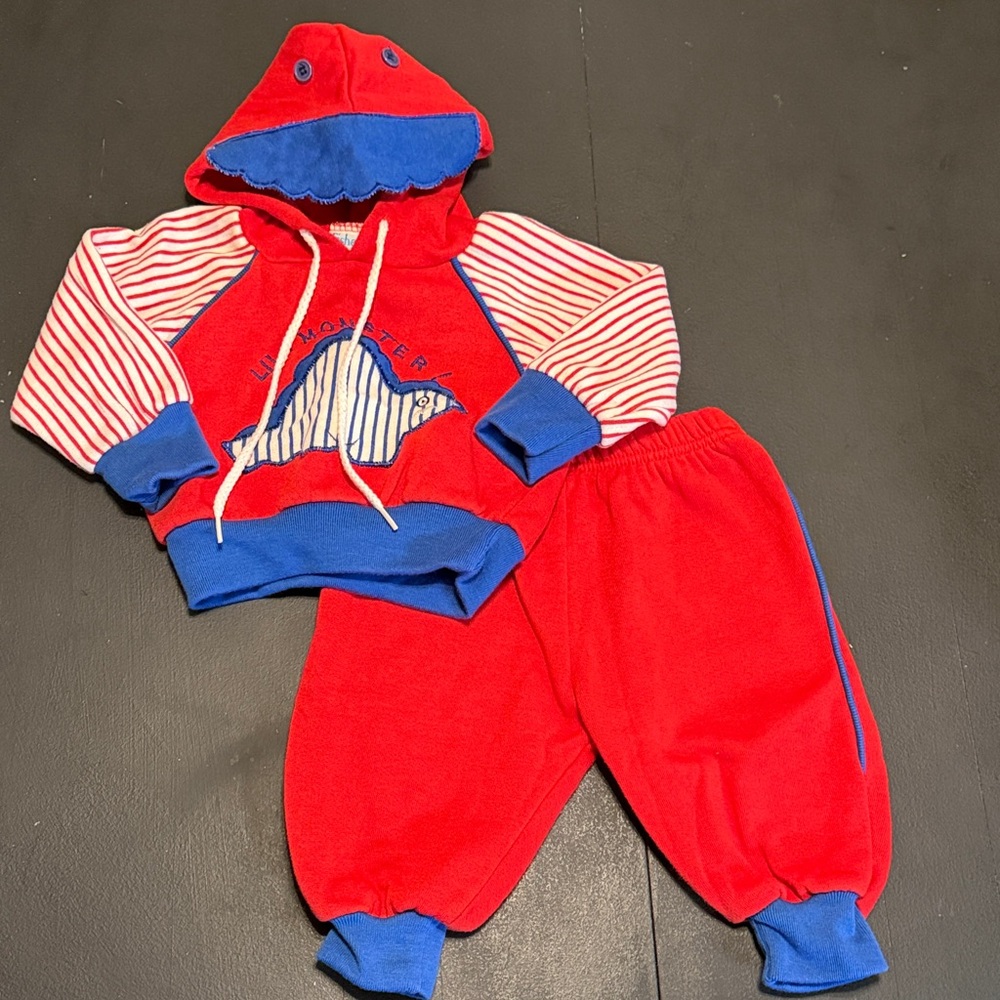 Vintage Fisher-Price Red and Blue Baby Hoodie & Pants Set “lil monster”